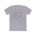 Nigeria Abuja Mission Heart Map shirt in Heather Grey: Nigeria outline with a red heart, front view