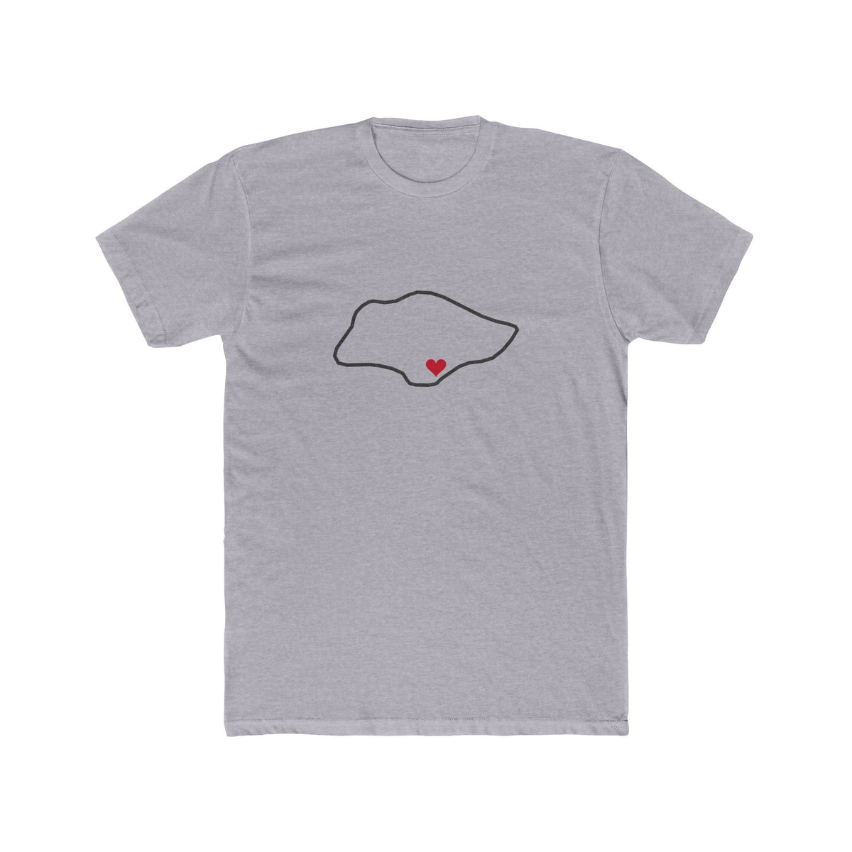 Singapore Mission Heart Map shirt in Heather Grey: Singapore outline with a red heart, front view