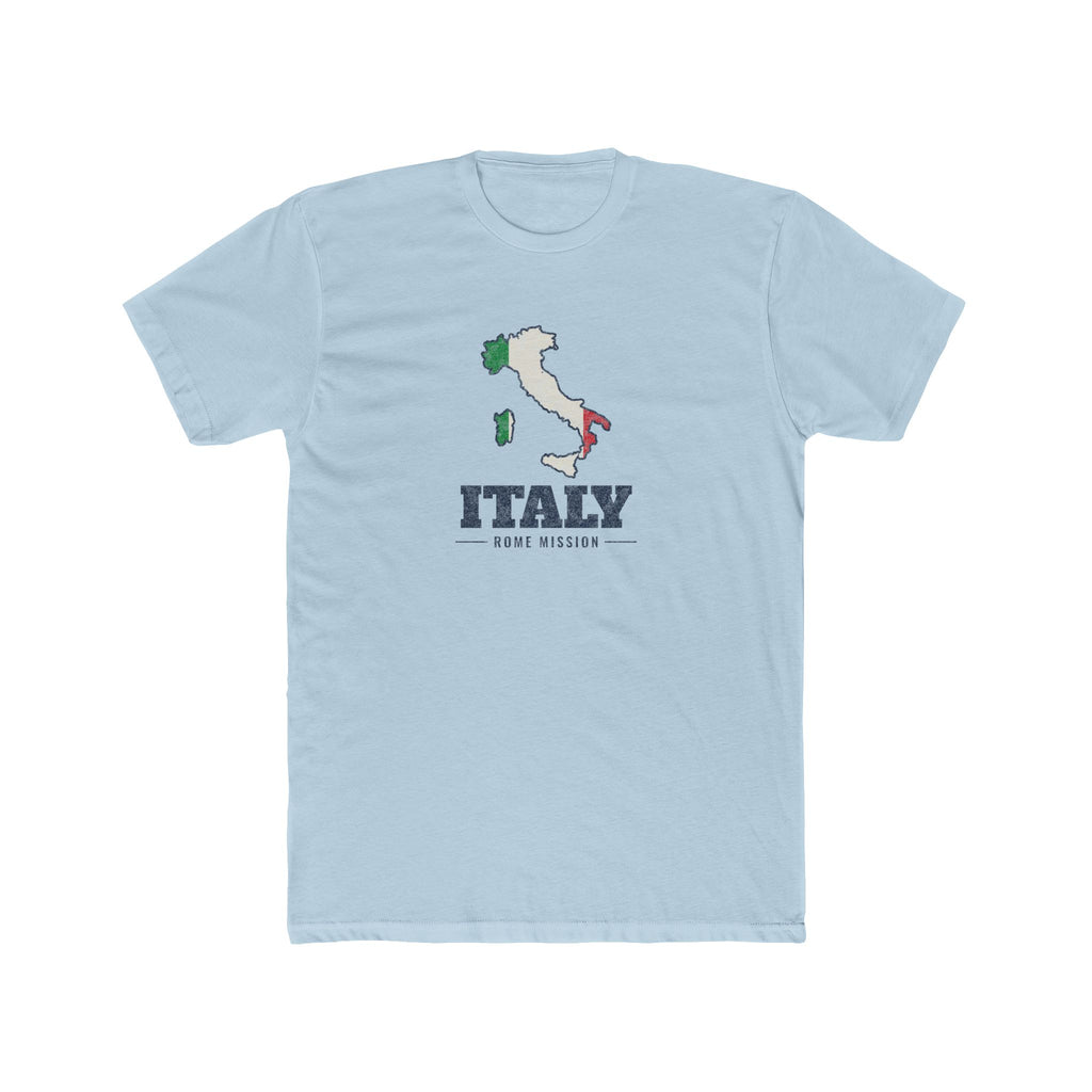 Italy Rome Mission Flag Map shirt in Desert Pink: flag of Italy in the outline of Italy with navy lettering, front view