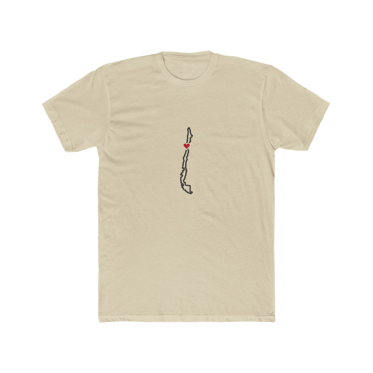 Chile La Serena Mission Heart Map shirt in Cream: Chile outline with a red heart, front view