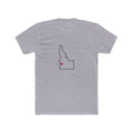 Idaho Boise Mission Heart Map shirt in Heather Grey: Idaho outline with a red heart, front view