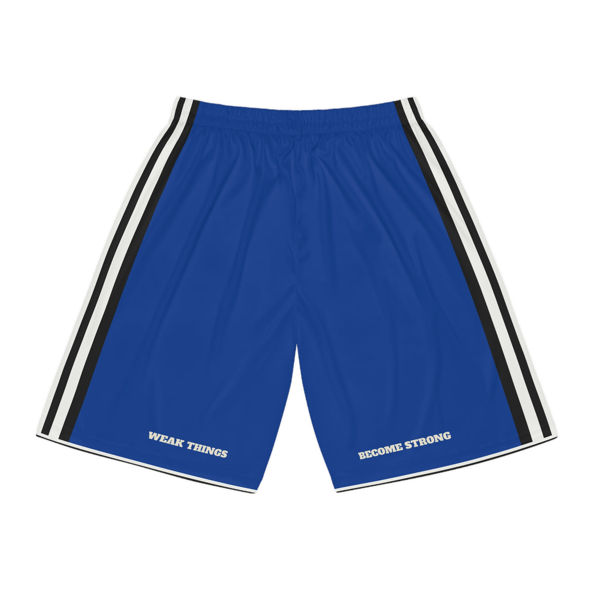 Wisconsin Milwaukee Mission Basketball Shorts, back view with WEAK THINGS and BECOME STRONG on the legs