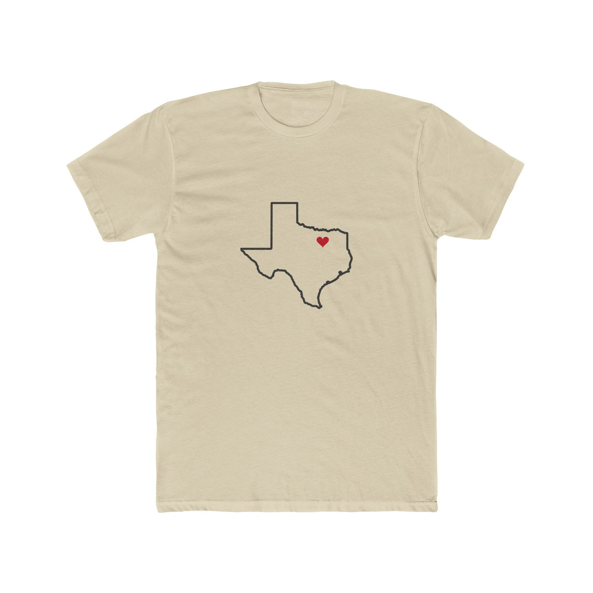 Texas Dallas West Mission Heart Map shirt in Cream: Texas outline with a red heart, front view