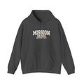 Mexico Monterrey East Mission Hoodie in Dark Heather, front view with the varsity mission design