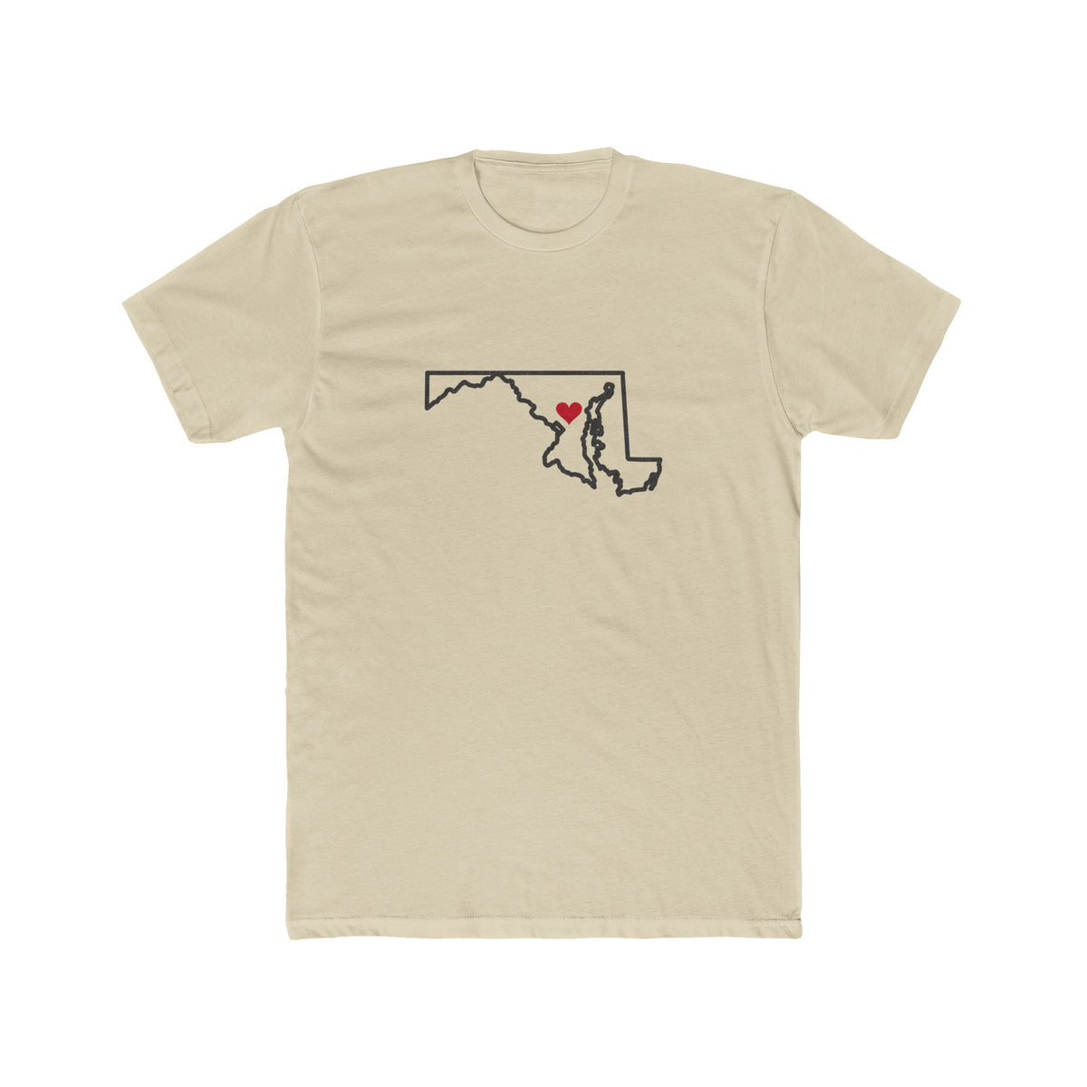 Washington DC North Mission Heart Map shirt in Cream: Washington outline with a red heart, front view