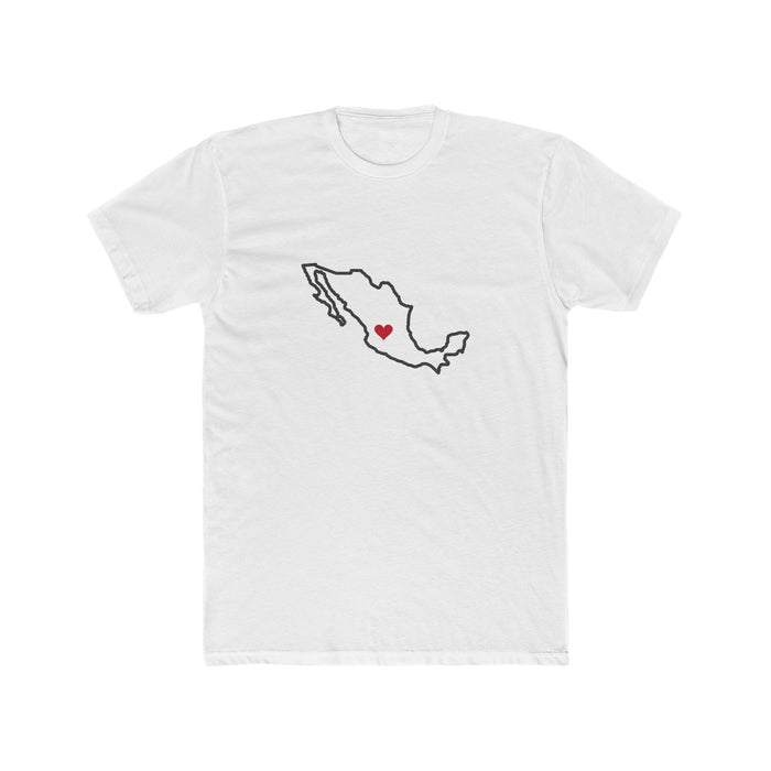 Mexico Aguascalientes Mission Heart Map shirt in White: Mexico outline with a red heart, front view