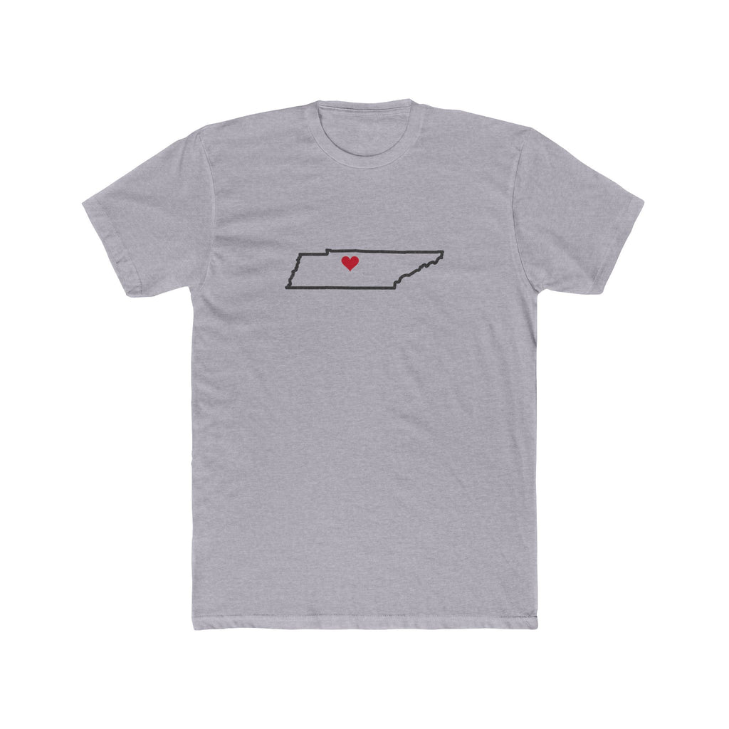 Tennessee Nashville Mission Heart Map shirt in Heather Grey: Tennessee outline with a red heart, front view