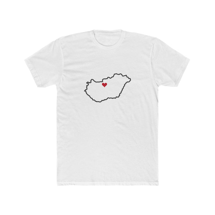 Hungary Budapest Mission Heart Map shirt in White: Hungary outline with a red heart, front view