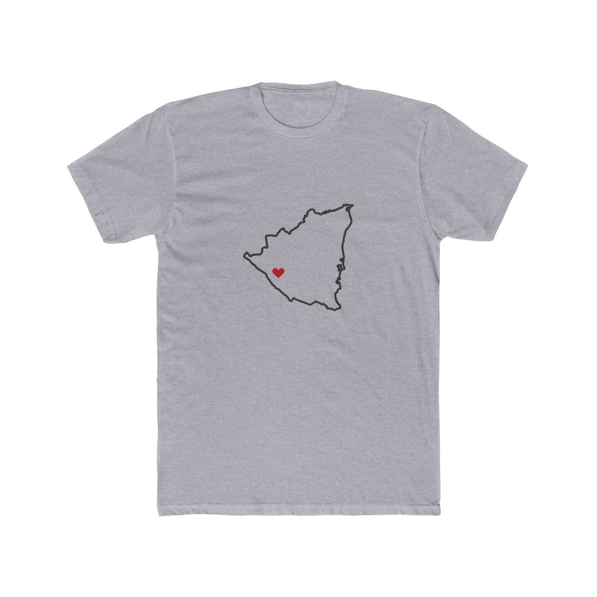 Nicaragua Managua North Mission Heart Map shirt in Heather Grey: Nicaragua outline with a red heart, front view