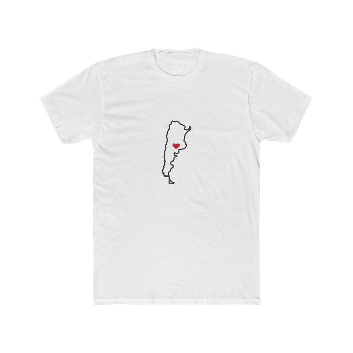 Argentina Bahia Blanca Mission Heart Map shirt in White: Argentina outline with a red heart, front view