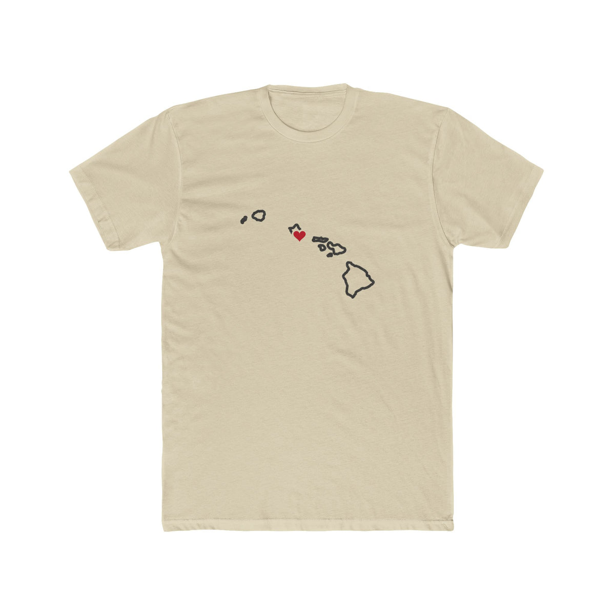 Hawaii Honolulu Mission Heart Map shirt in Cream: Hawaii outline with a red heart, front view