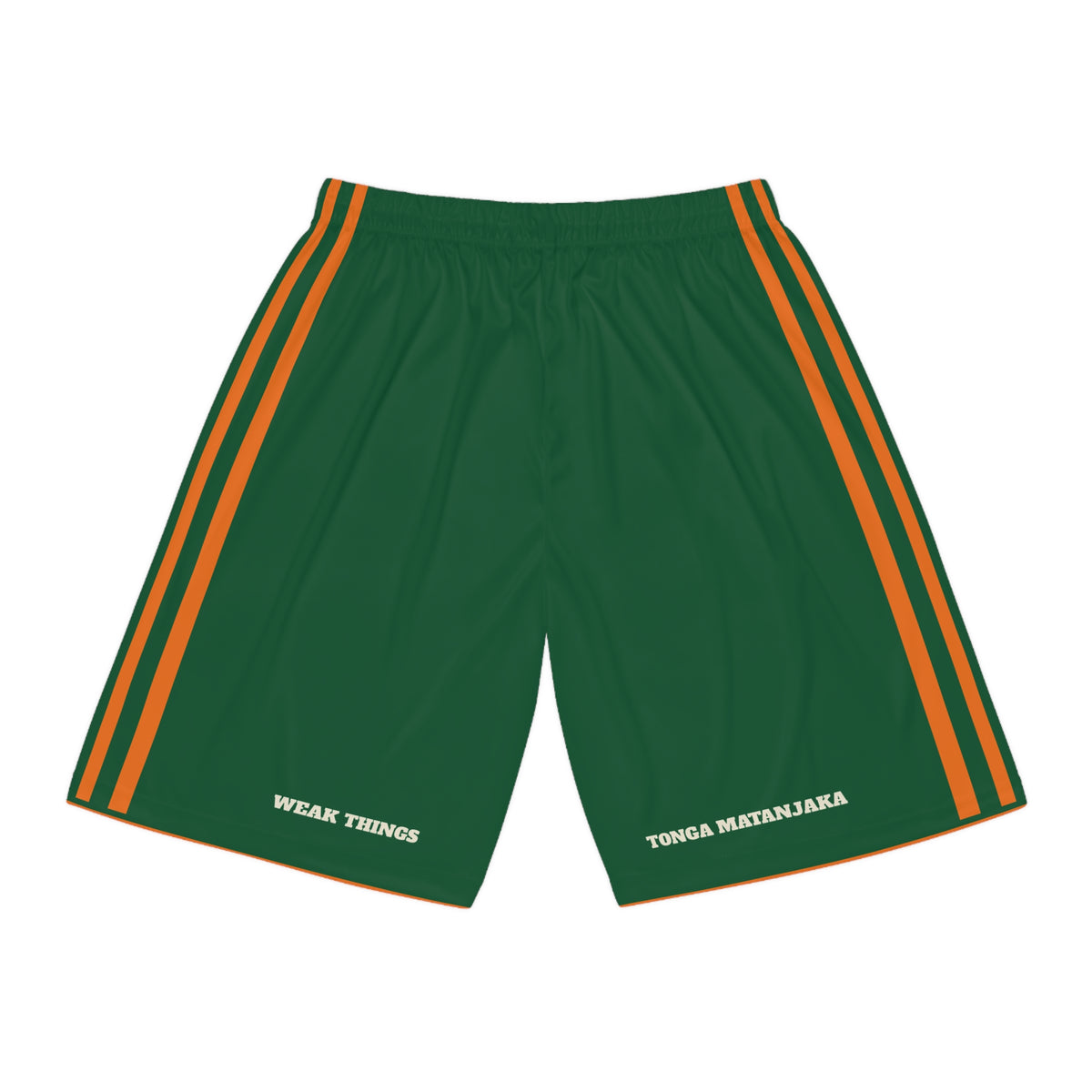 Madagascar Antananarivo South Mission Basketball Shorts, back view with WEAK THINGS and TONGA MATANJAKA on the legs