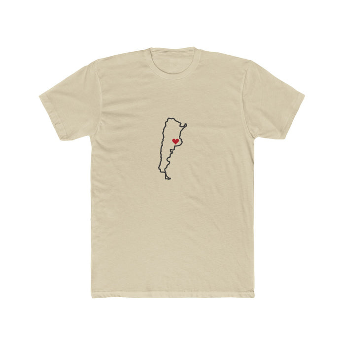Argentina Buenos Aires East Mission Heart Map shirt in Cream: Argentina outline with a red heart, front view