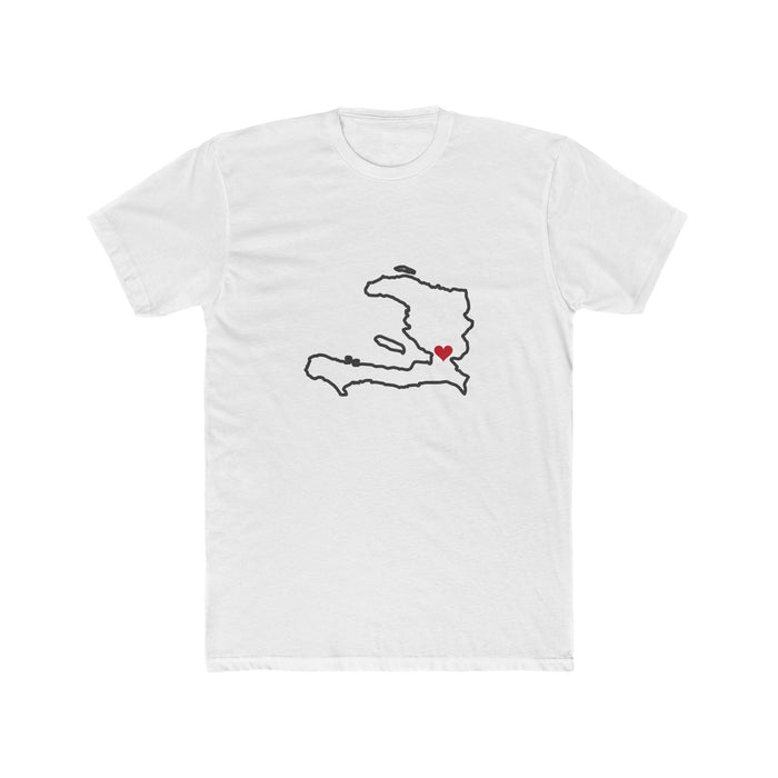 Haiti Port-au-Prince Mission Heart Map shirt in White: Haiti outline with a red heart, front view