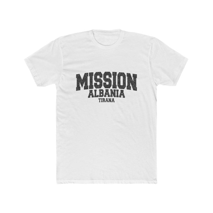 Albania Tirana Mission T-Shirt in Solid White, front view