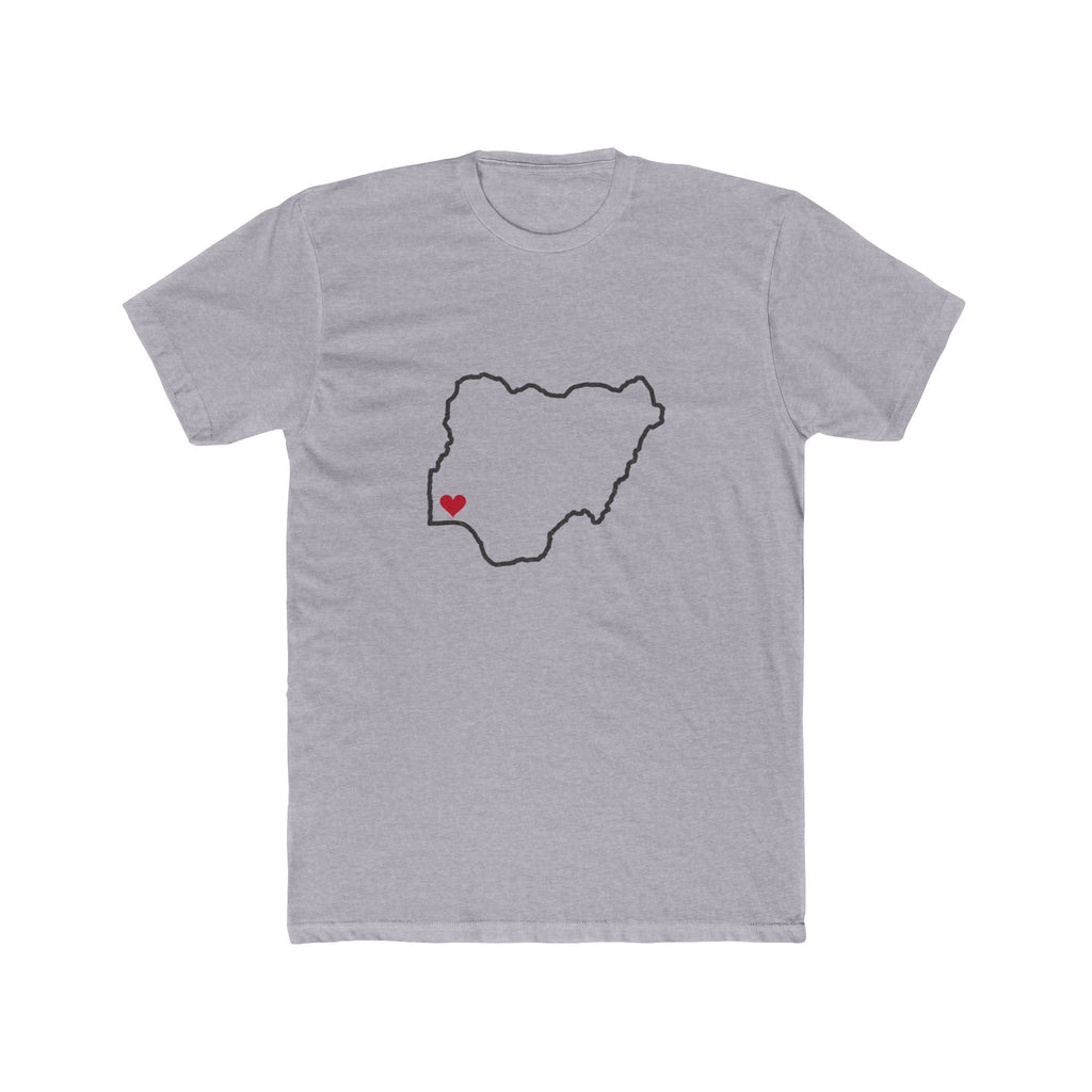 Nigeria Ibadan Mission Heart Map shirt in Heather Grey: Nigeria outline with a red heart, front view