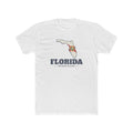 Florida Orlando Mission Flag Map shirt in White: Florida state flag in the outline of Florida with navy lettering, front view