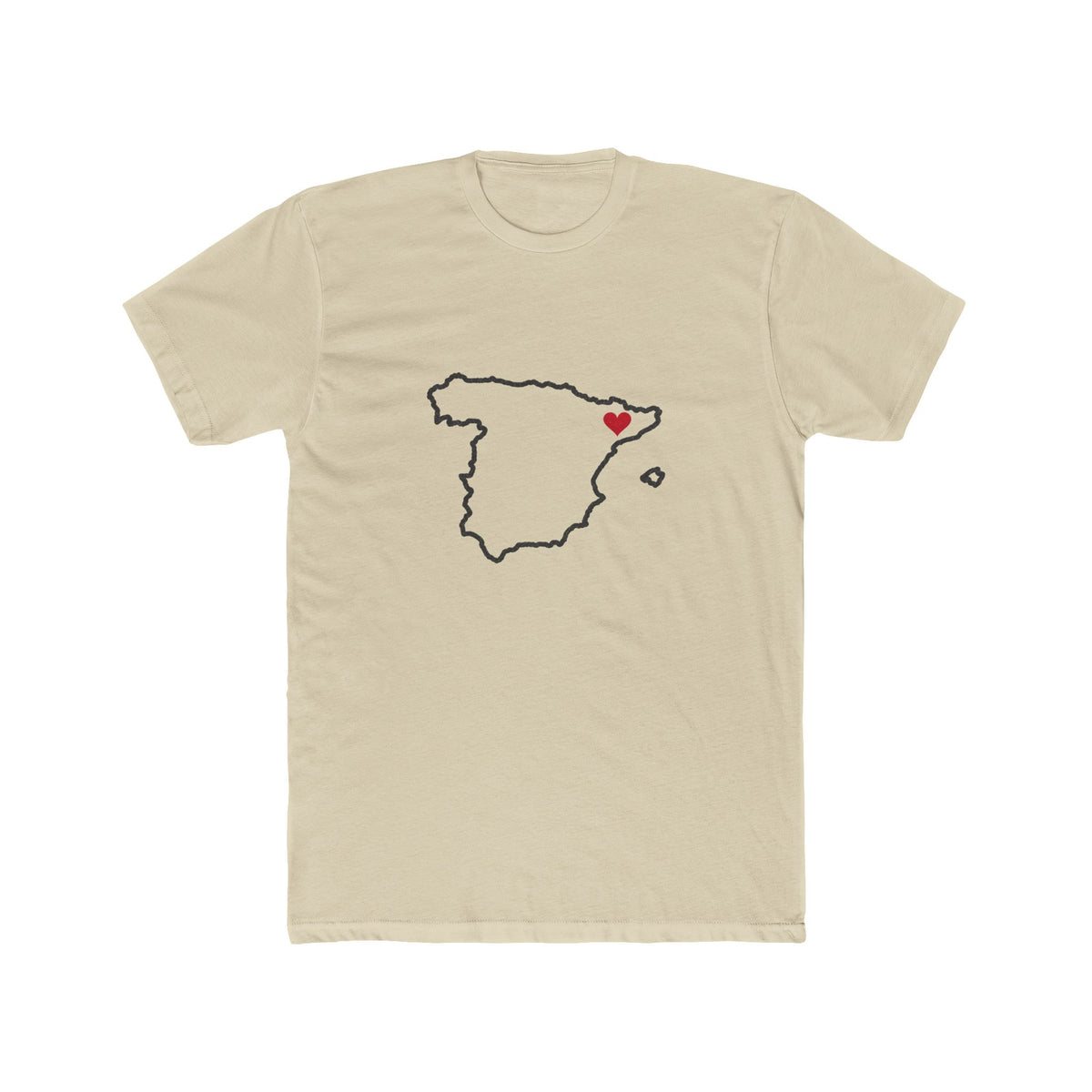 Spain Barcelona Mission Heart Map shirt in Cream: Spain outline with a red heart, front view