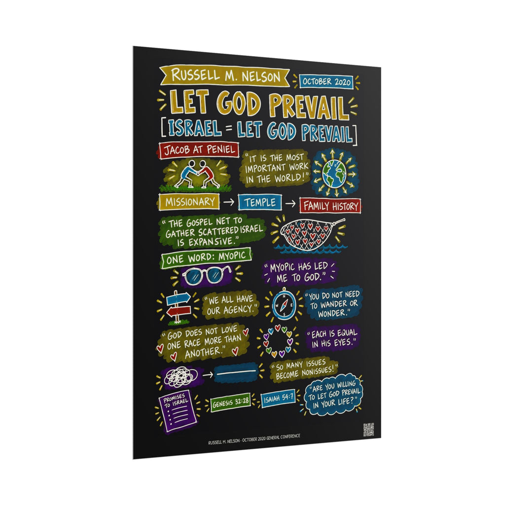 Let God Prevail Sketch Note Poster (Black) — Russell M. Nelson