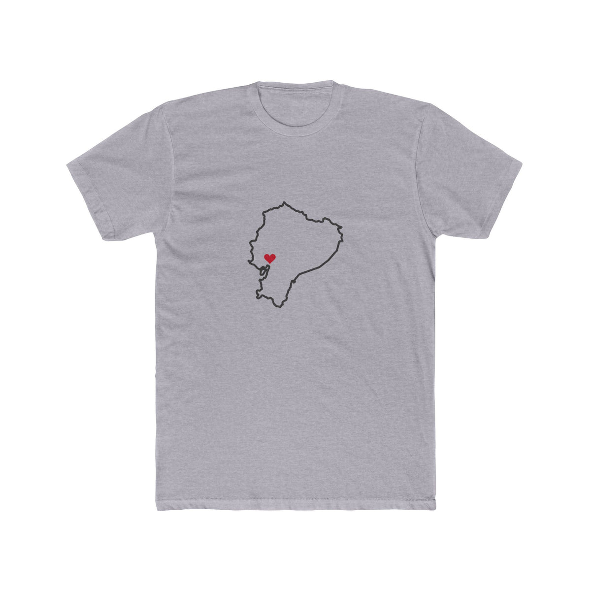 Ecuador Guayaquil East Mission Heart Map shirt in Heather Grey: Ecuador outline with a red heart, front view