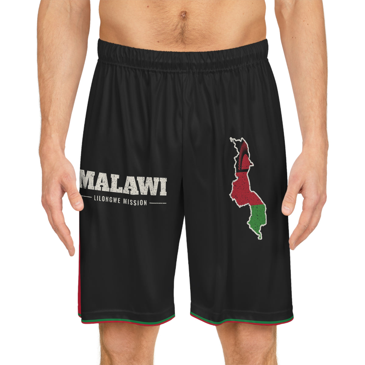 Malawi Lilongwe Mission Basketball Shorts, worn, front view