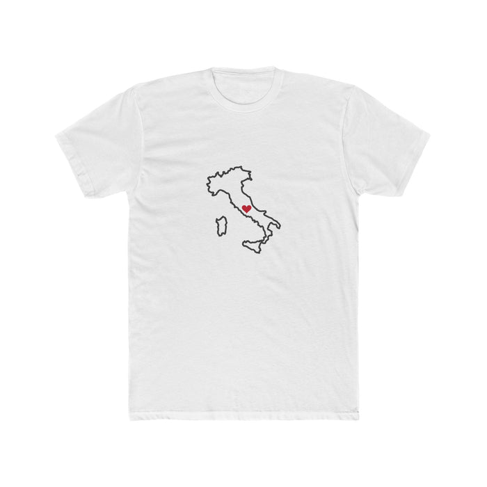 Italy Rome Mission Heart Map shirt in White: Italy outline with a red heart, front view