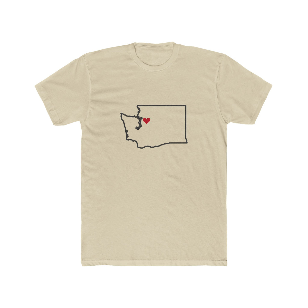 Washington Everett Mission Heart Map shirt in Cream: Washington outline with a red heart, front view