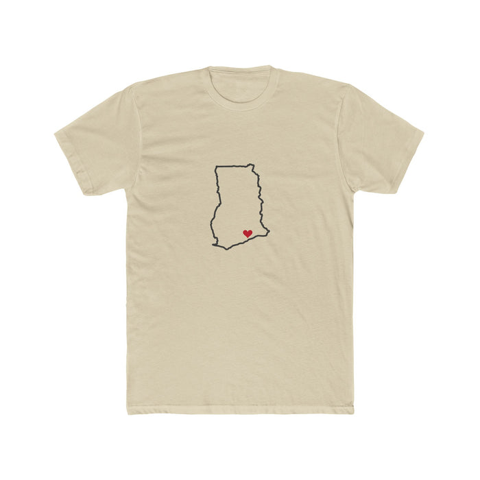 Ghana Accra West Mission Heart Map shirt in Cream: Ghana outline with a red heart, front view