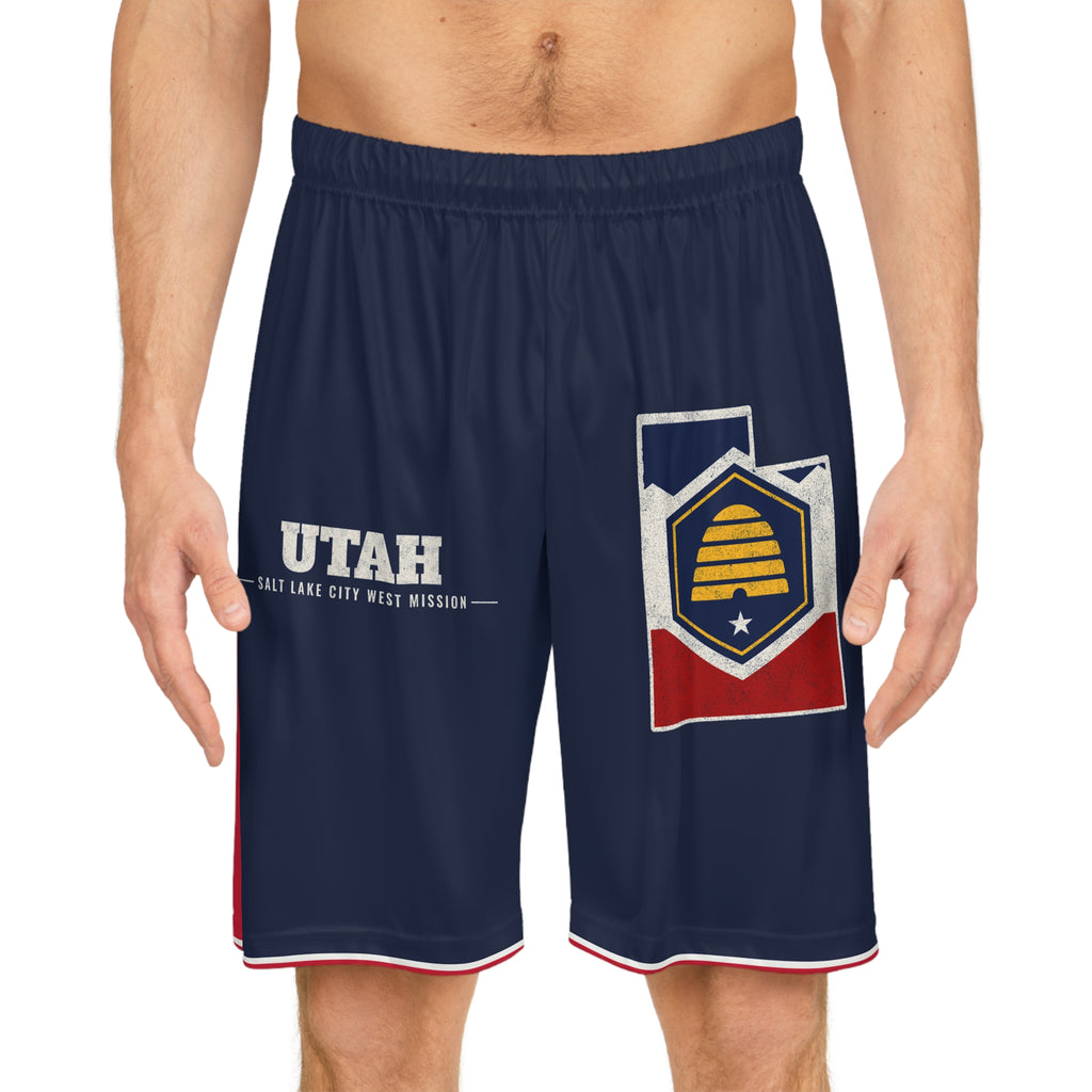 Utah Salt Lake City West Mission Basketball Shorts, worn, front view