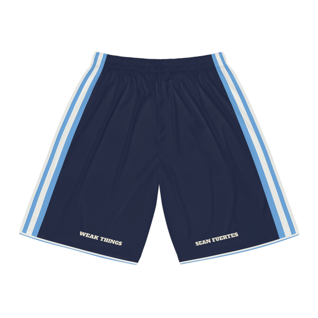 Argentina Cordoba Mission Basketball Shorts, back view with WEAK THINGS and SEAN FUERTES on the legs