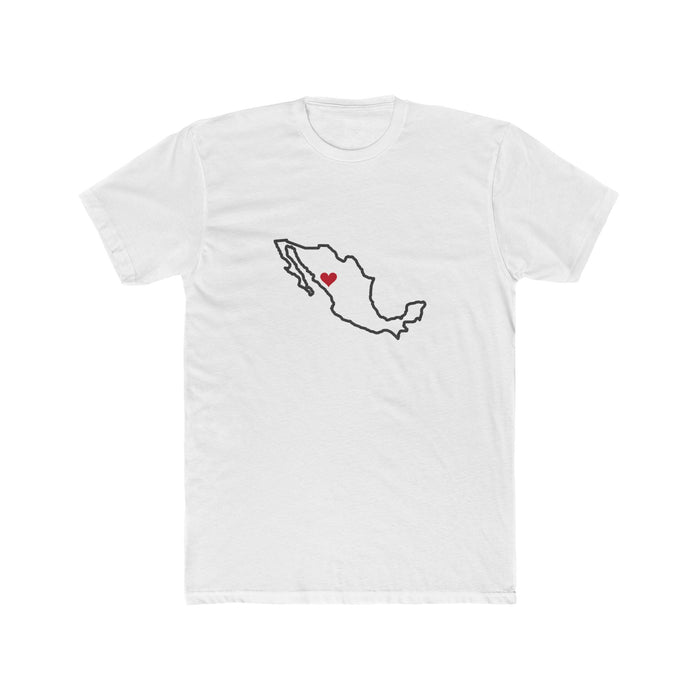 Mexico Culiacan Mission Heart Map shirt in White: Mexico outline with a red heart, front view