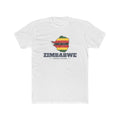 Zimbabwe Harare Mission Flag Map shirt in White: flag of Zimbabwe in the outline of Zimbabwe with navy lettering, front view