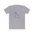 Idaho Coeur d'Alene Mission Heart Map shirt in Heather Grey: Idaho outline with a red heart, front view