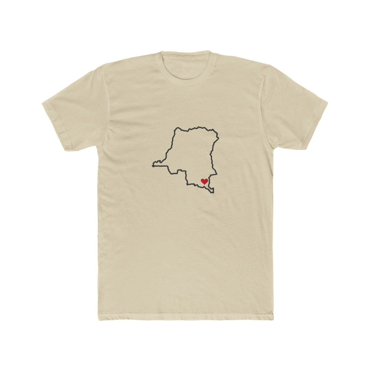 Democratic Republic of the Congo Lubumbashi Mission Heart Map shirt in Cream: Democratic Republic of the Congo outline with a red heart, front view