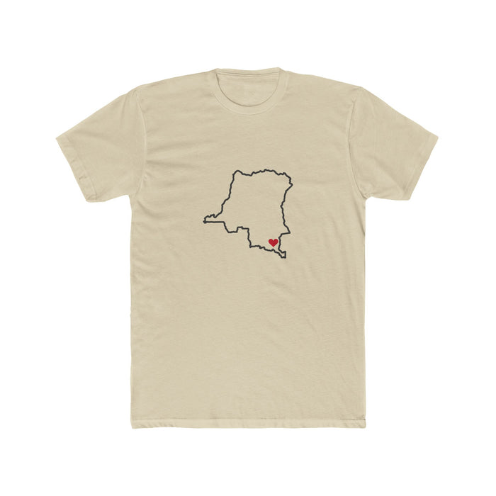 Democratic Republic of the Congo Lubumbashi Mission Heart Map shirt in Cream: Democratic Republic of the Congo outline with a red heart, front view