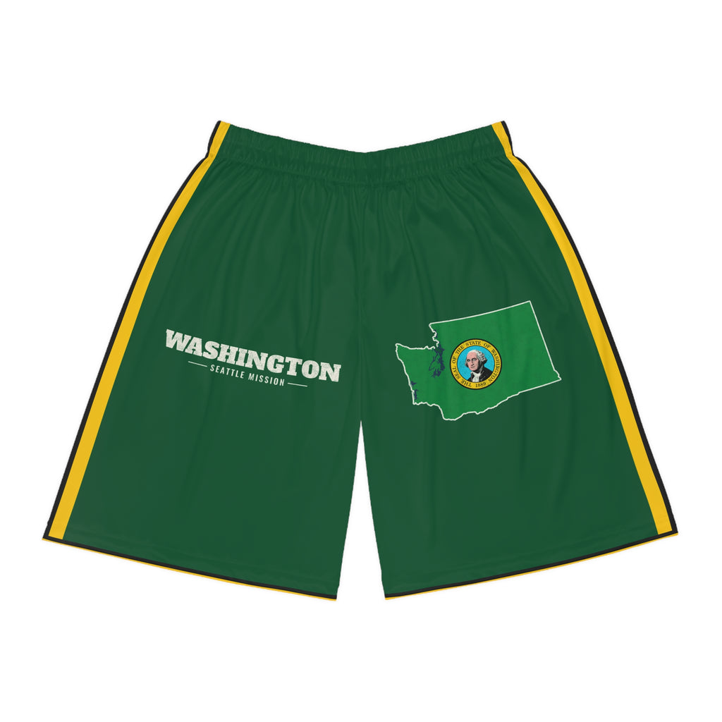 Washington Seattle Mission Basketball Shorts, front view