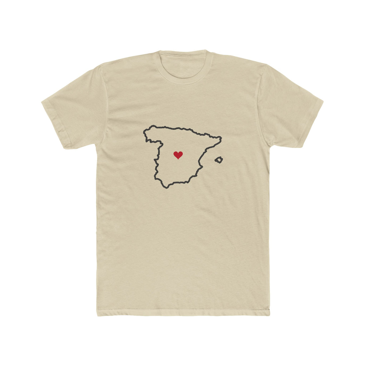 Spain Madrid South Mission Heart Map shirt in Cream: Spain outline with a red heart, front view