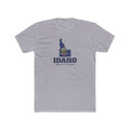 Idaho Idaho Falls Mission Flag Map shirt in Heather Grey: Idaho state flag in the outline of Idaho with navy lettering, front view