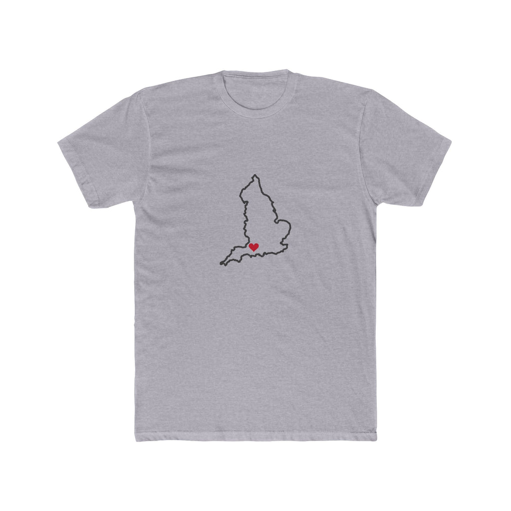 England Bristol Mission Heart Map shirt in Heather Grey: England outline with a red heart, front view
