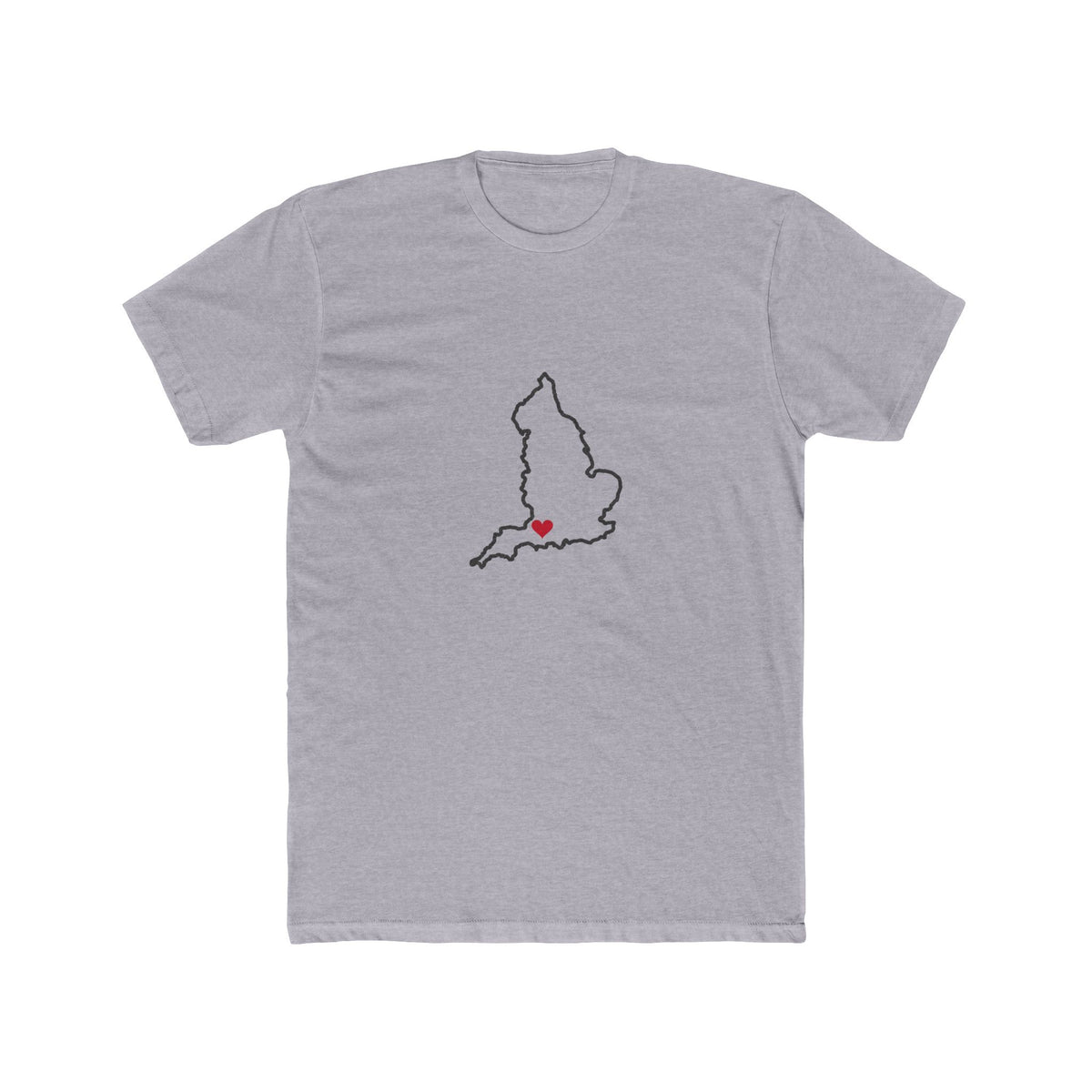 England Bristol Mission Heart Map shirt in Heather Grey: England outline with a red heart, front view