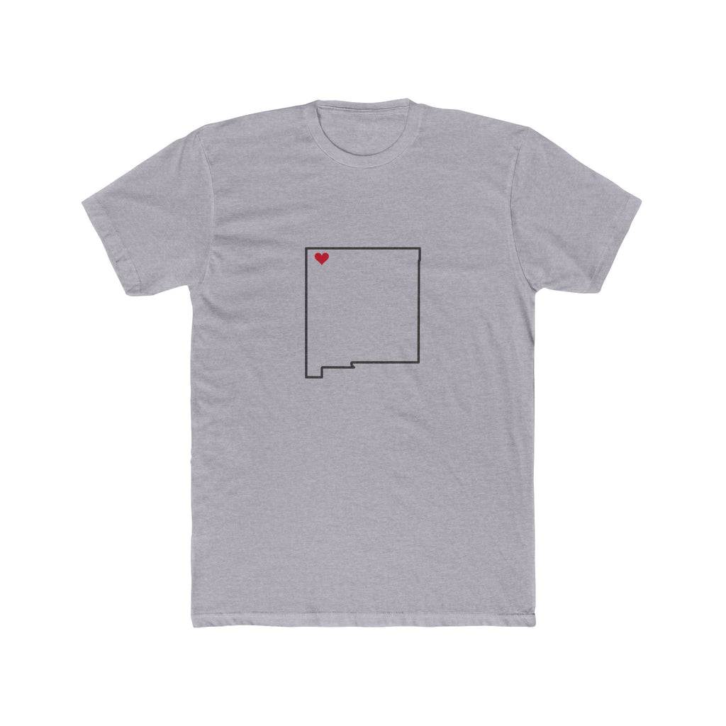 New Mexico Farmington Mission Heart Map shirt in Heather Grey: New Mexico outline with a red heart, front view