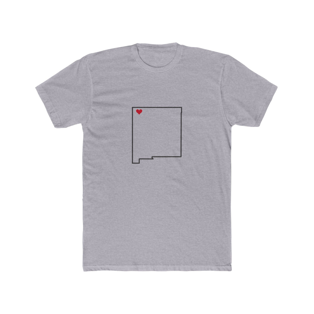 New Mexico Farmington Mission Heart Map shirt in Heather Grey: New Mexico outline with a red heart, front view