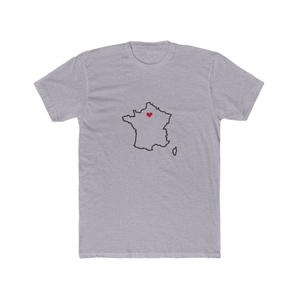France Paris North Mission Heart Map shirt in Heather Grey: France outline with a red heart, front view
