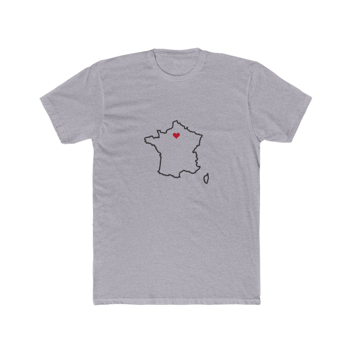 France Paris North Mission Heart Map shirt in Heather Grey: France outline with a red heart, front view