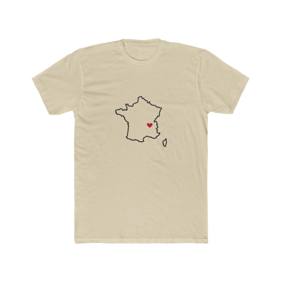 France Lyon Mission Heart Map shirt in Cream: France outline with a red heart, front view