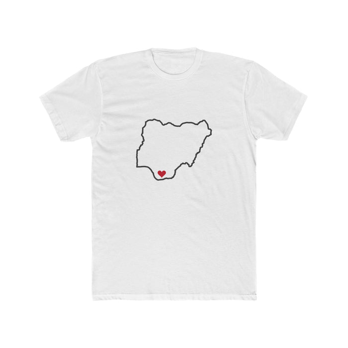 Nigeria Port Harcourt South Mission Heart Map shirt in White: Nigeria outline with a red heart, front view