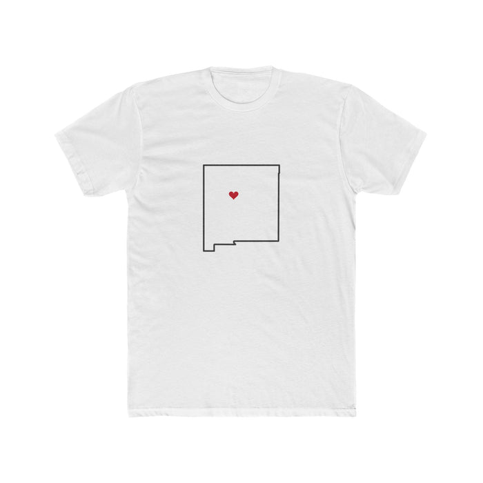 New Mexico Albuquerque Mission Heart Map shirt in White: New Mexico outline with a red heart, front view