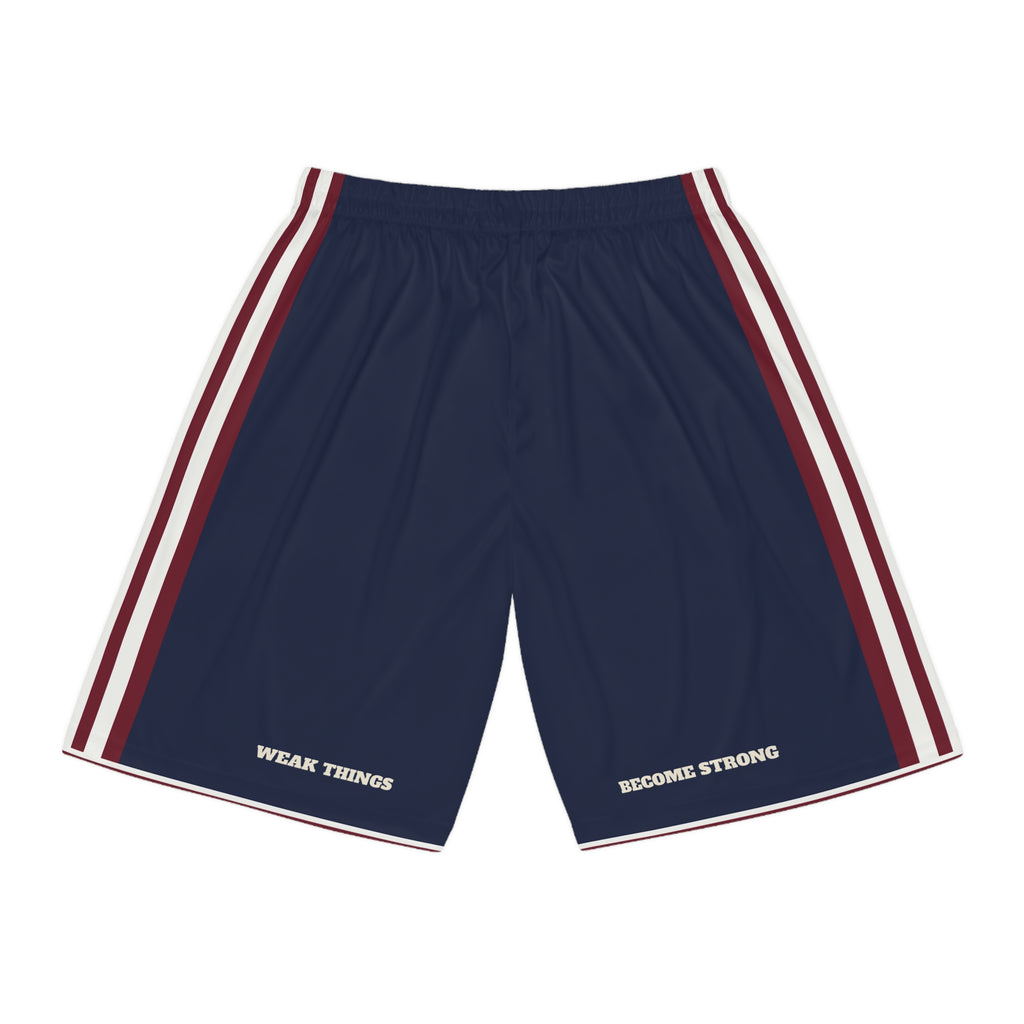 Illinois Chicago Mission Basketball Shorts, back view with WEAK THINGS and BECOME STRONG on the legs