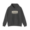 Michigan Detroit Mission Hoodie in Dark Heather, front view with the varsity mission design