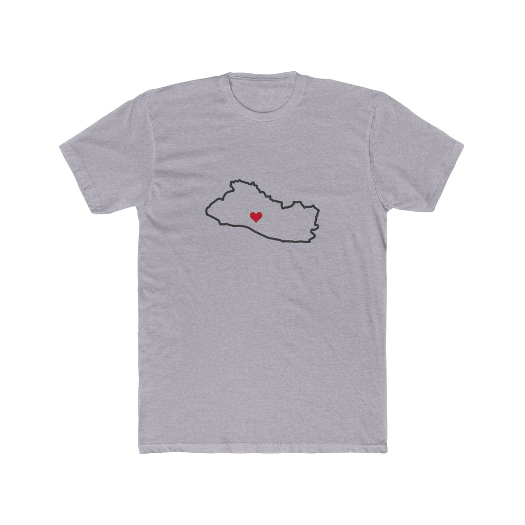 El Salvador San Salvador East Mission Heart Map shirt in Heather Grey: El Salvador outline with a red heart, front view